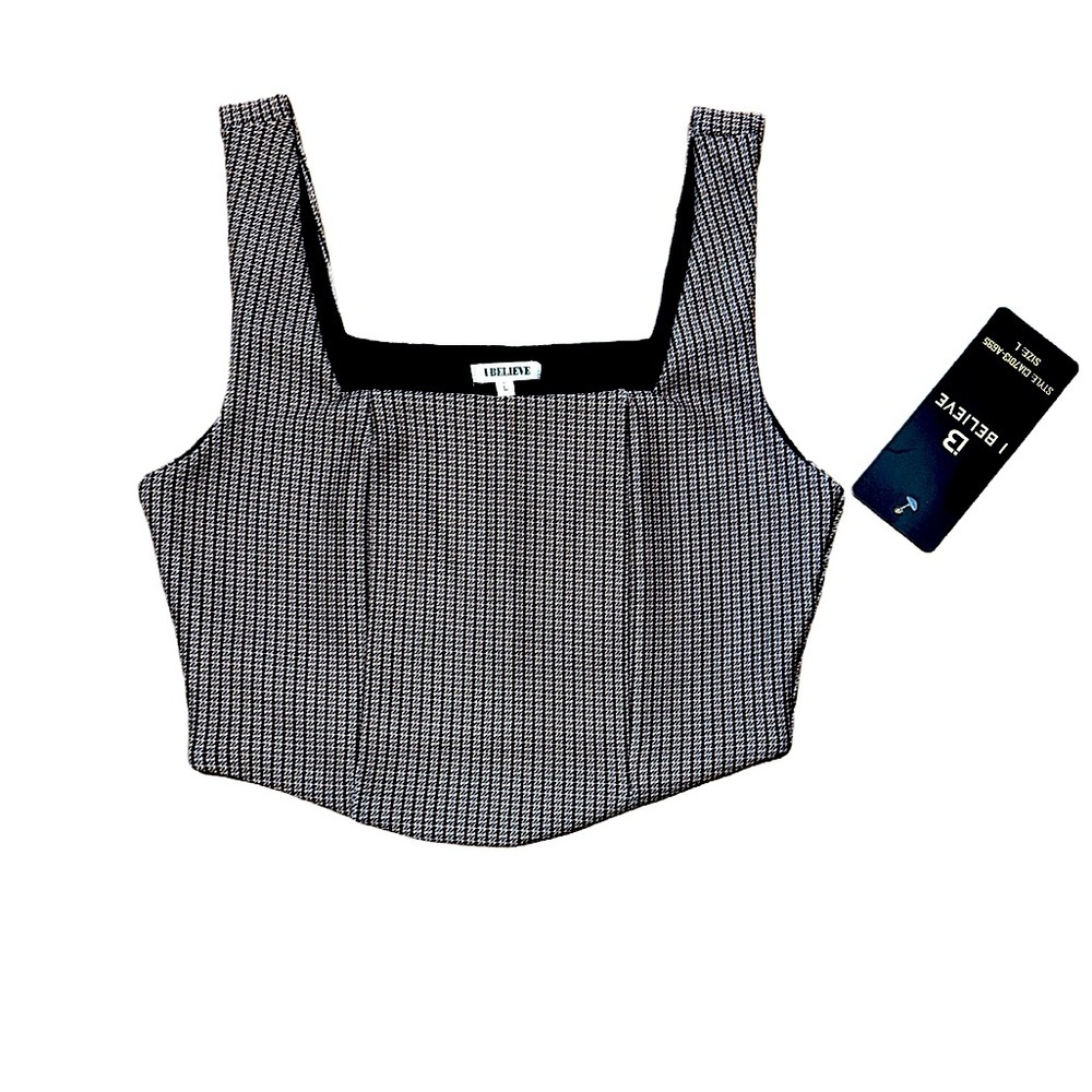 Houndstooth Brown White Women's Top Corset tank top NWT